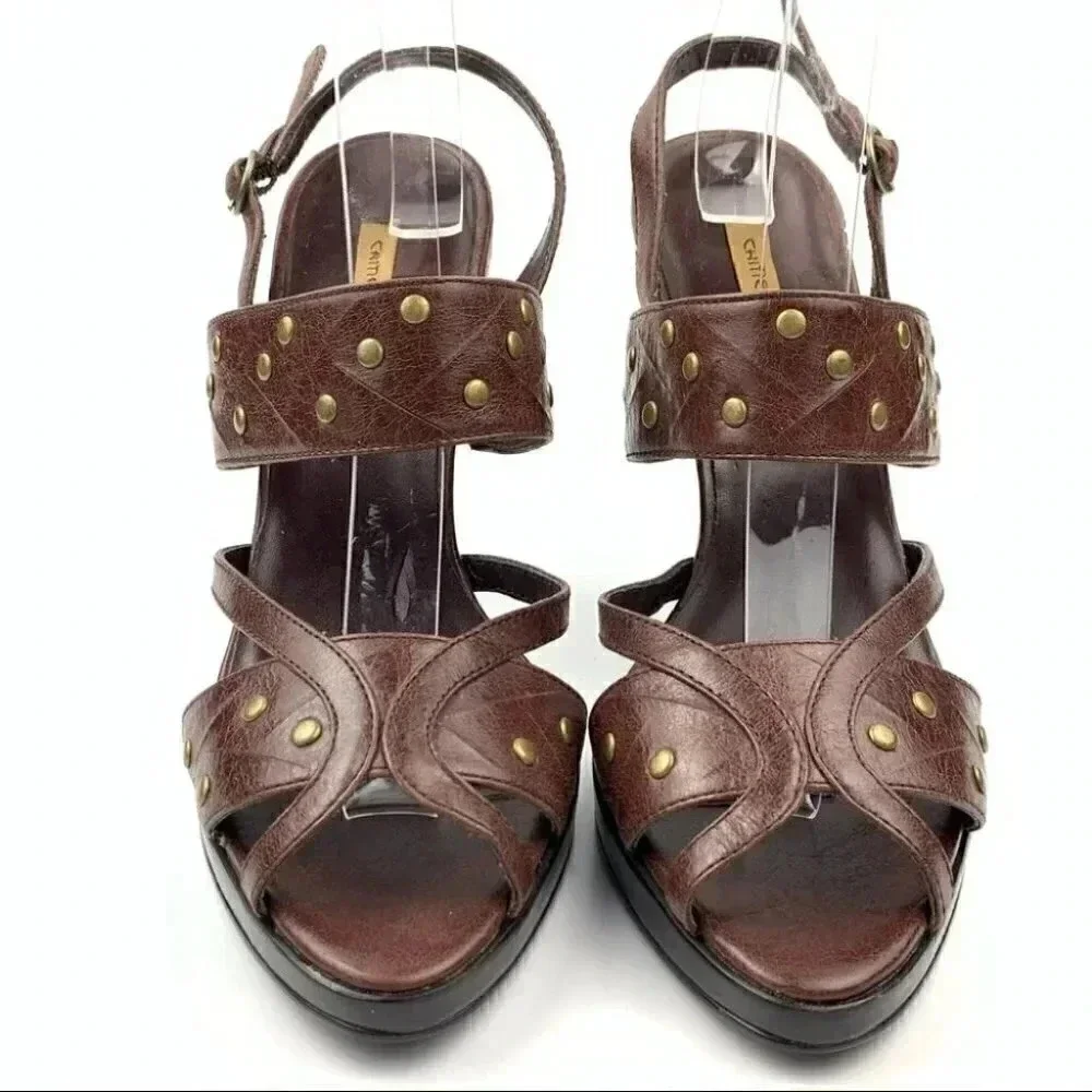 Chinese laundry Suzana platform heels 8.5 brown studded strappy vintage Y2k